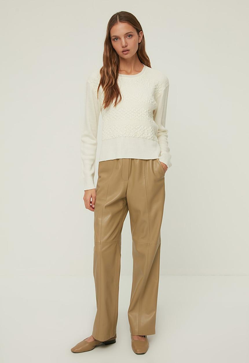 Trendyol - Knitted detailed knitwear sweater - ecru