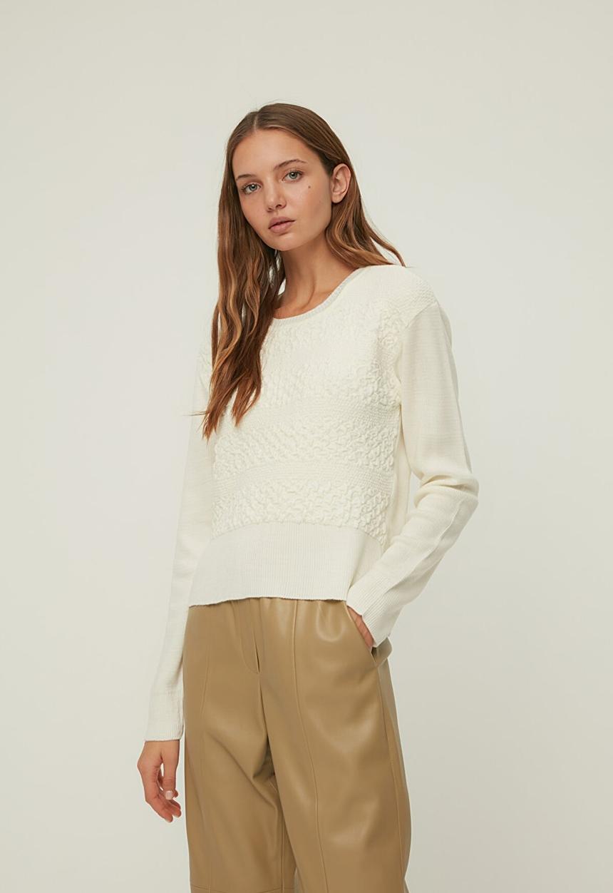 Trendyol - Knitted detailed knitwear sweater - ecru