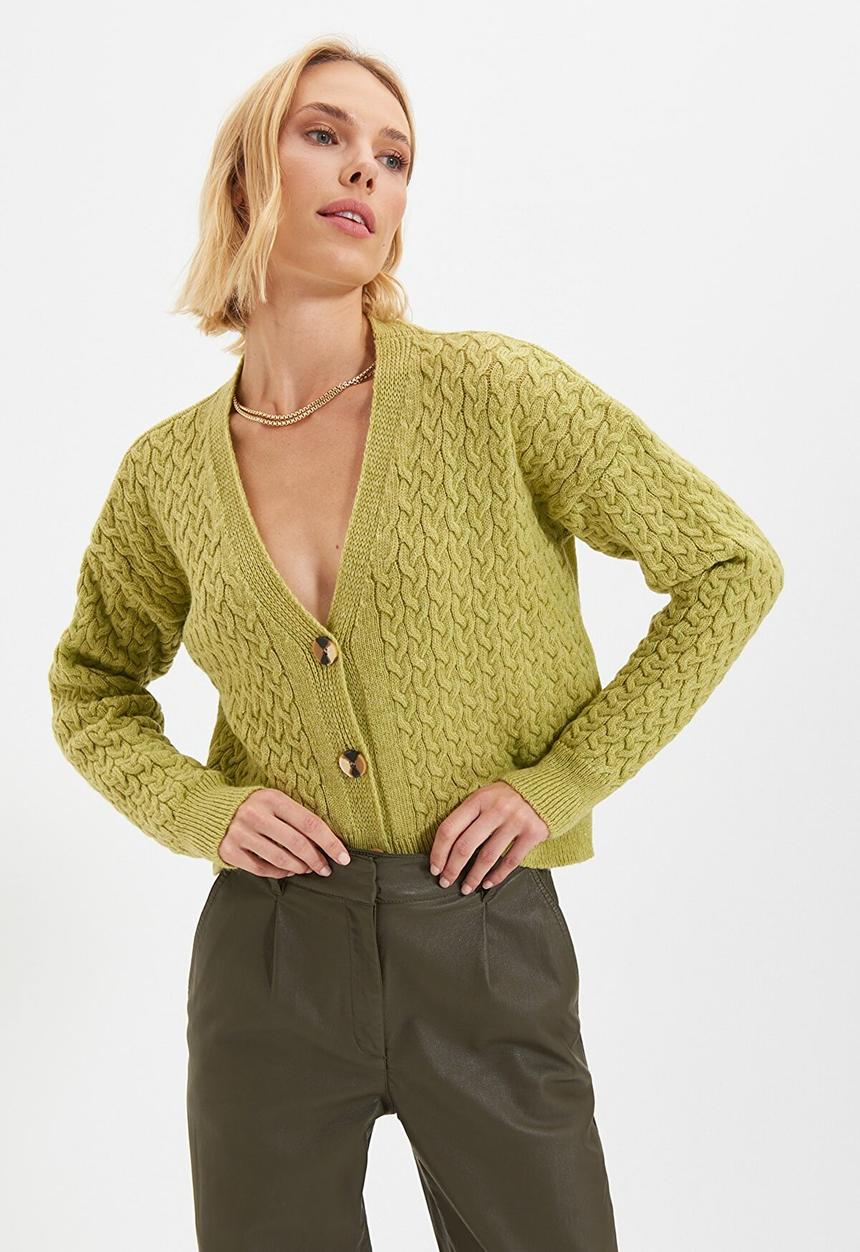 Trendyol - Knit detailed knitwear cardigan - green