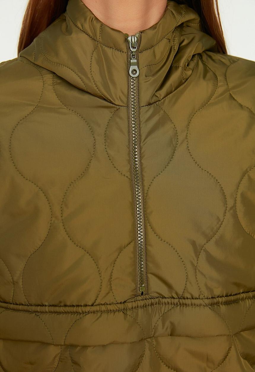 Trendyol - Hooded oversize kangaroo padded jacket - khaki