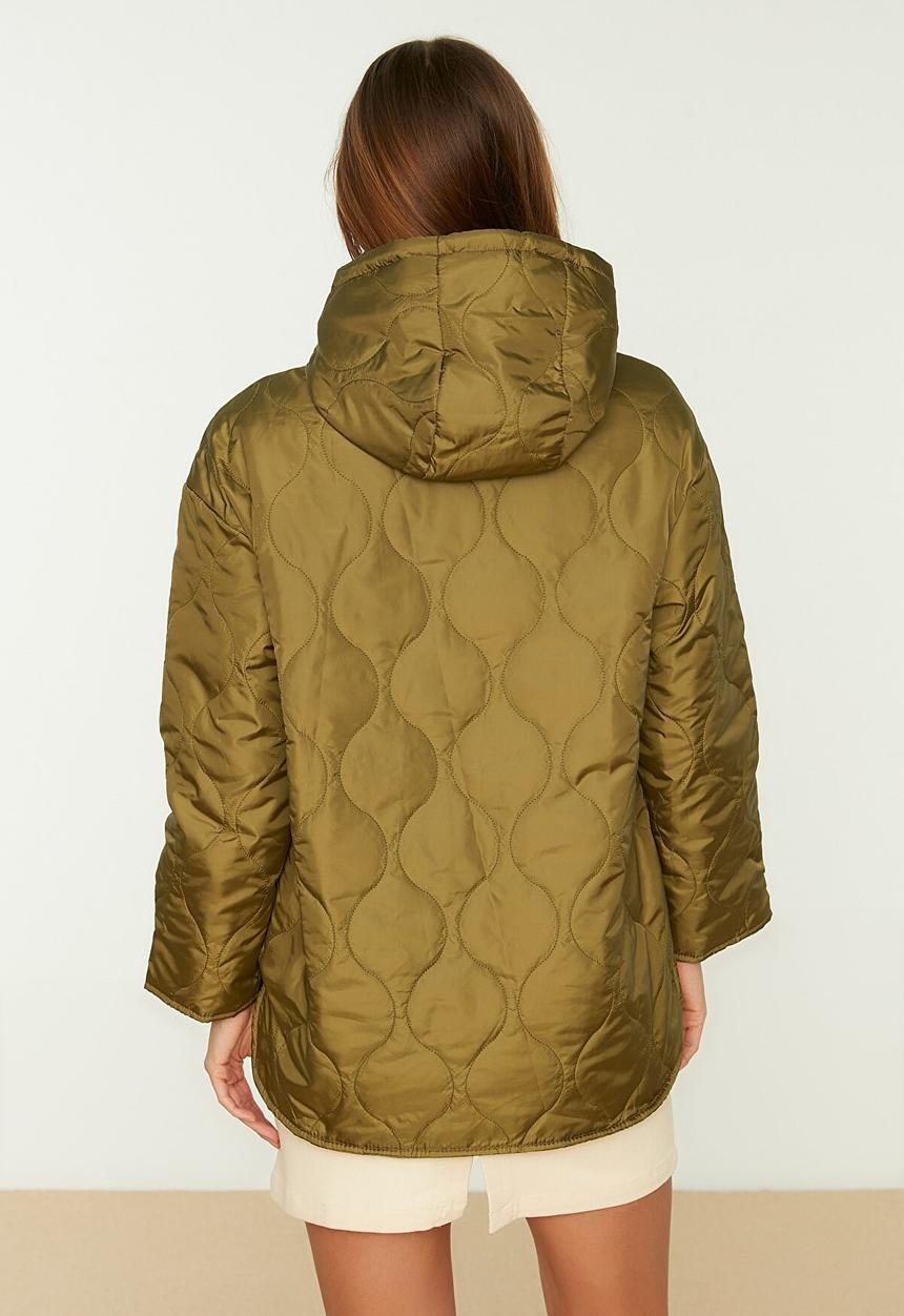 Trendyol - Hooded oversize kangaroo padded jacket - khaki