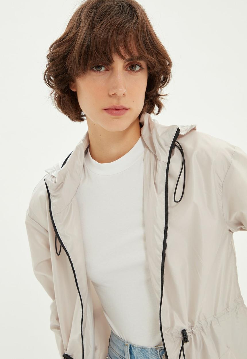Trendyol - Hooded pleated waist coat - stone