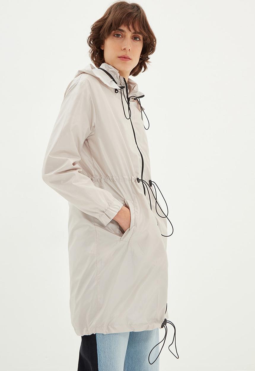 Trendyol - Hooded pleated waist coat - stone