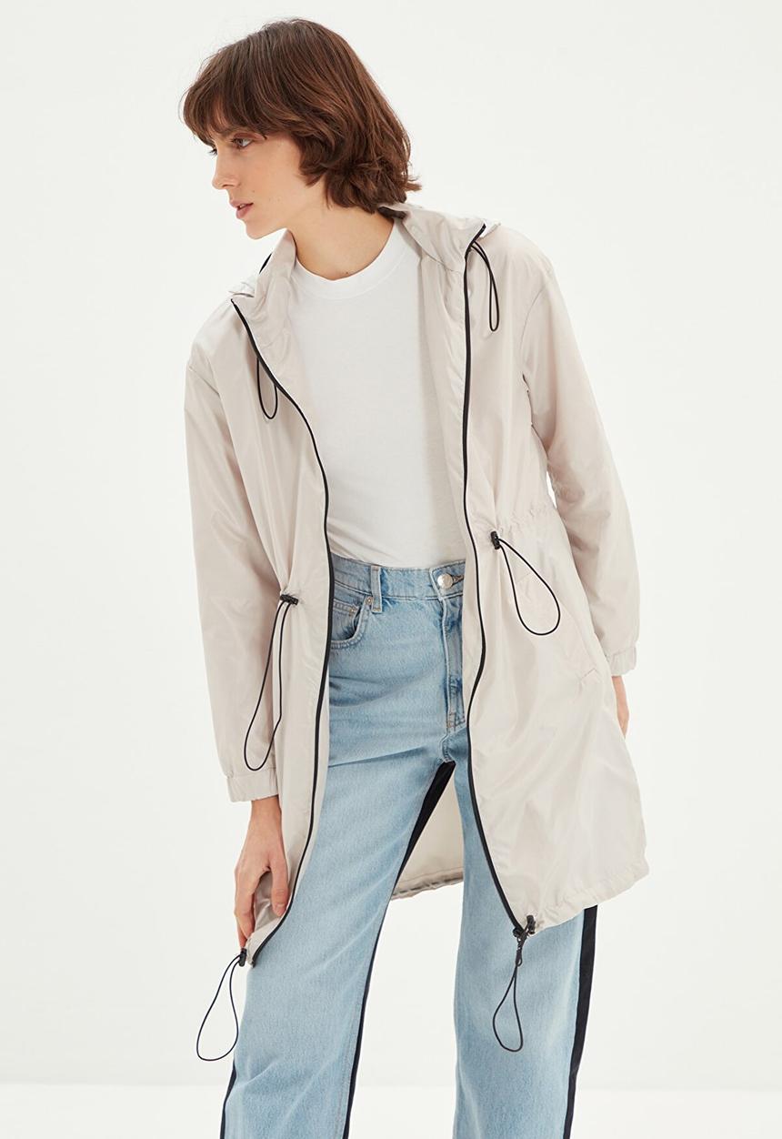 Trendyol - Hooded pleated waist coat - stone