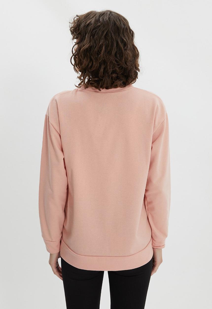 Trendyol - Hooded printed loose slim knitted sweatshirt - powder pink