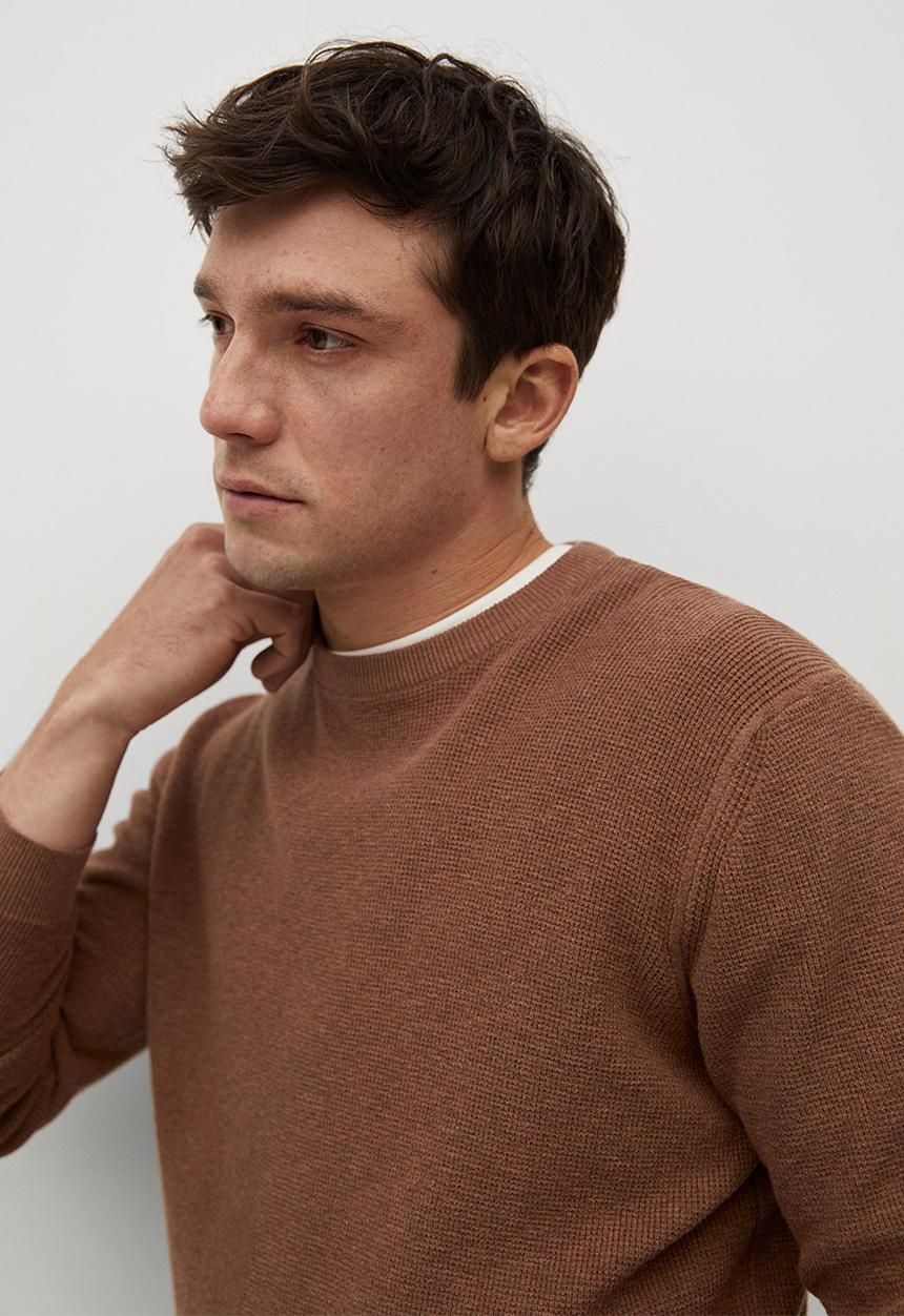 MANGO - Antigua Structured cotton Knitwear  - rust