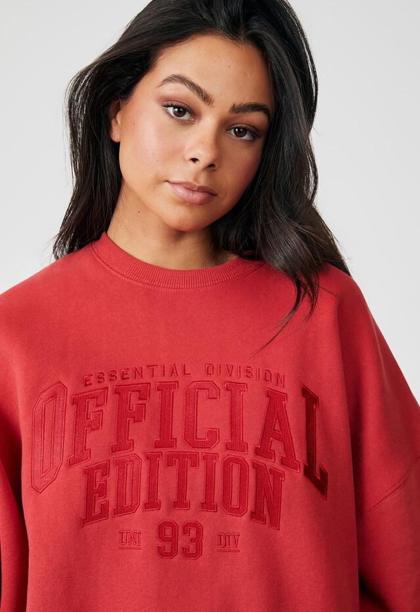 Factorie - Slouchy premium graphic crew - red berry & official edition
