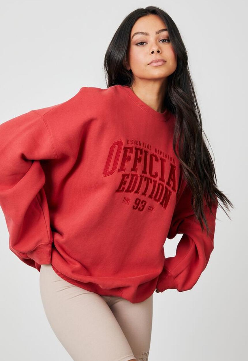 Factorie - Slouchy premium graphic crew - red berry & official edition