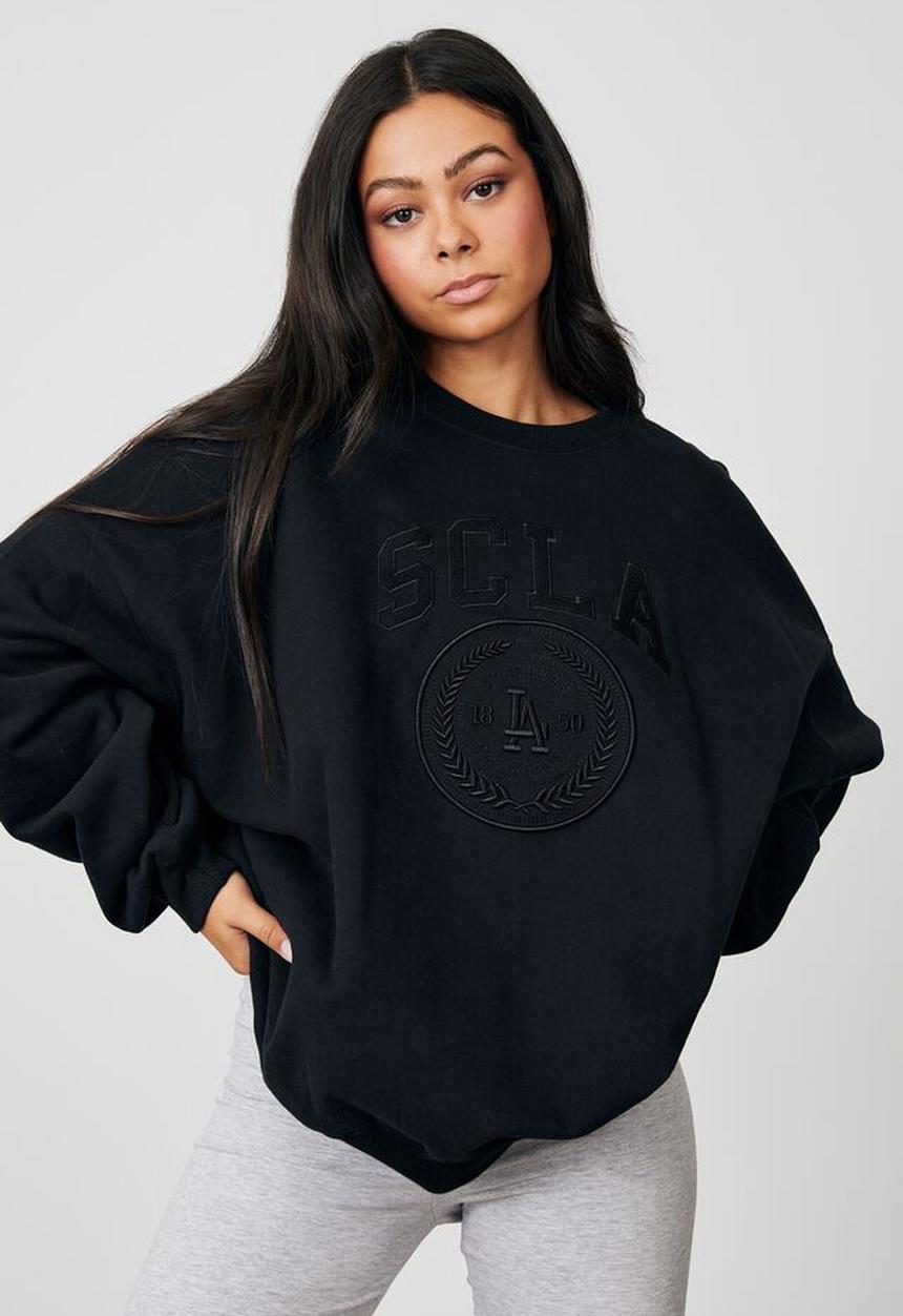 Factorie - Slouchy premium graphic crew - black & scla crest