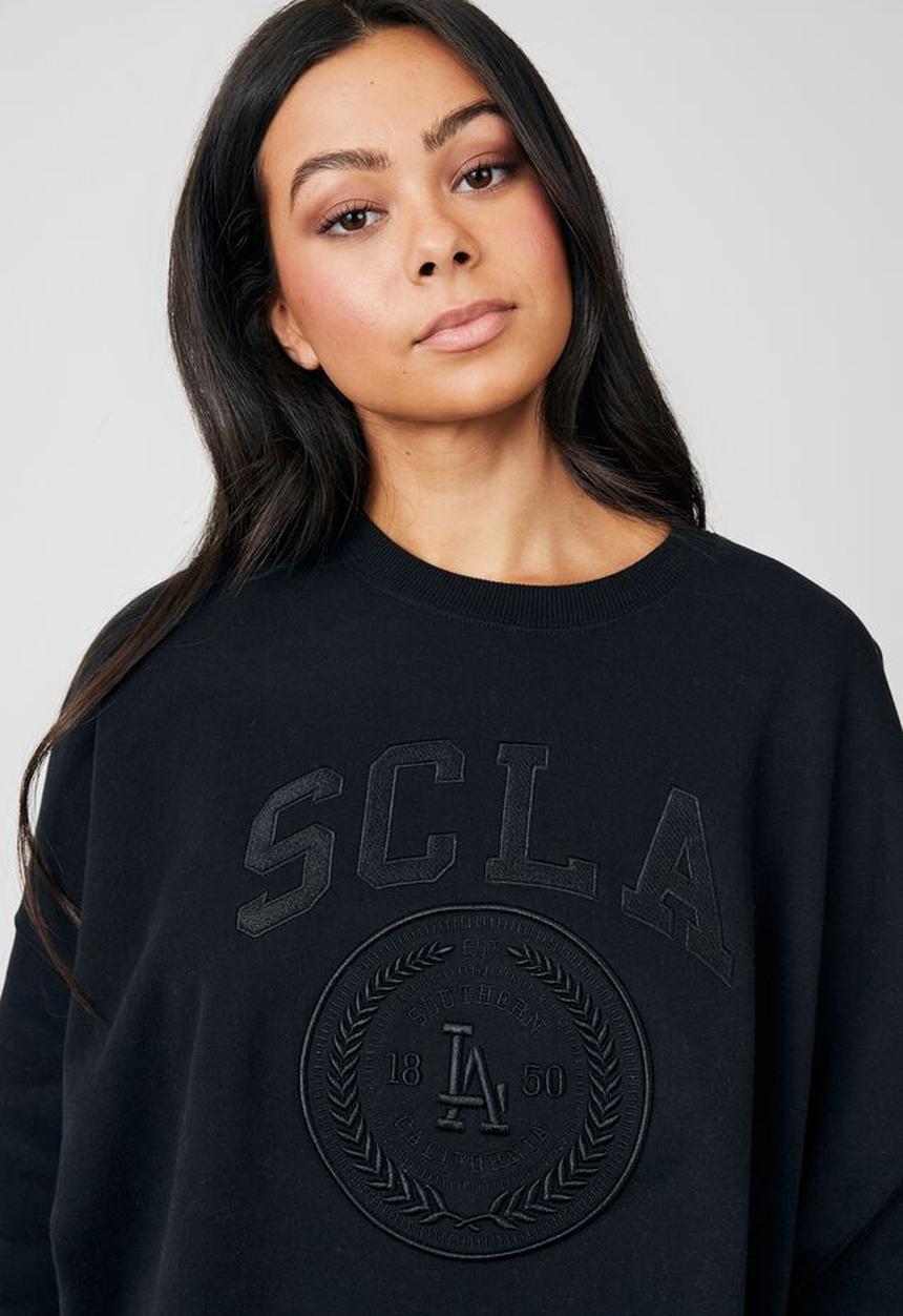 Factorie - Slouchy premium graphic crew - black & scla crest