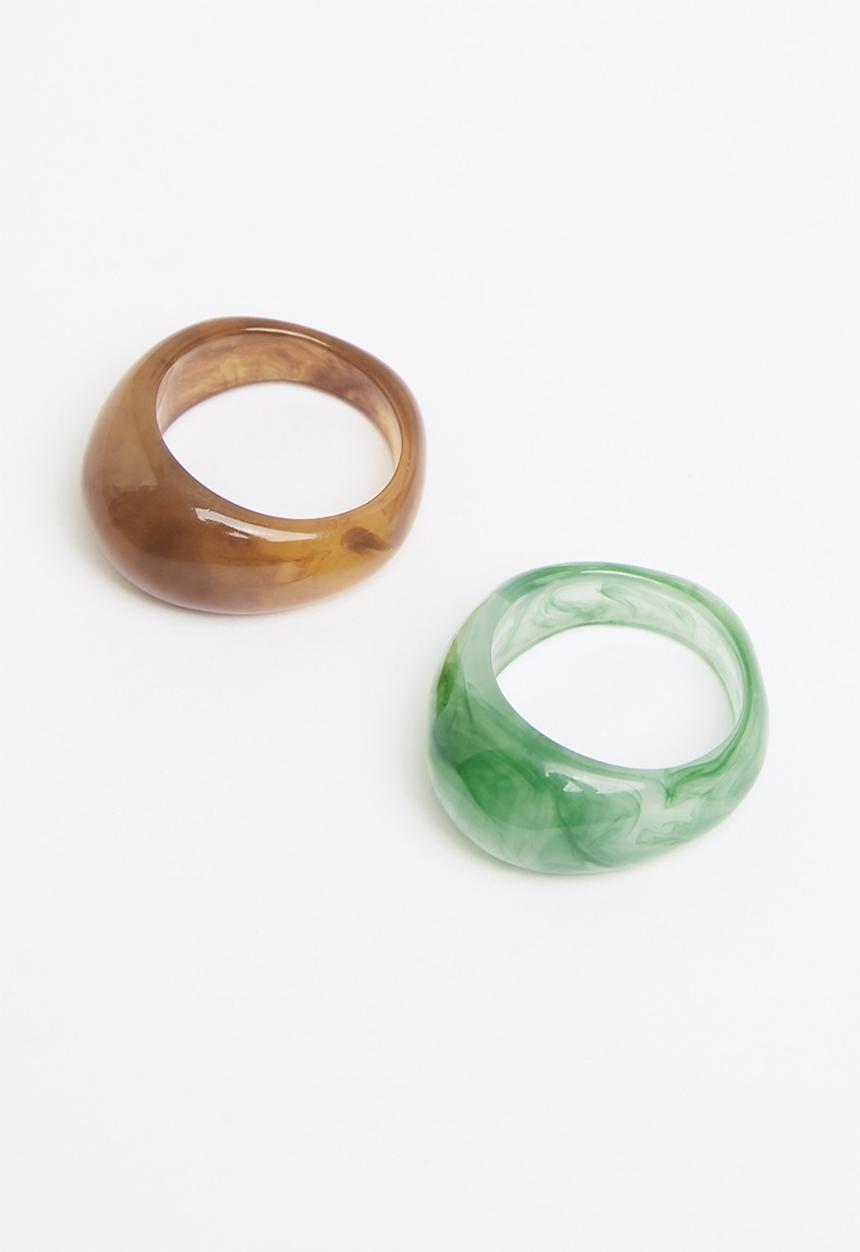 Superbalist - 2 pack resin ring set - green/brown