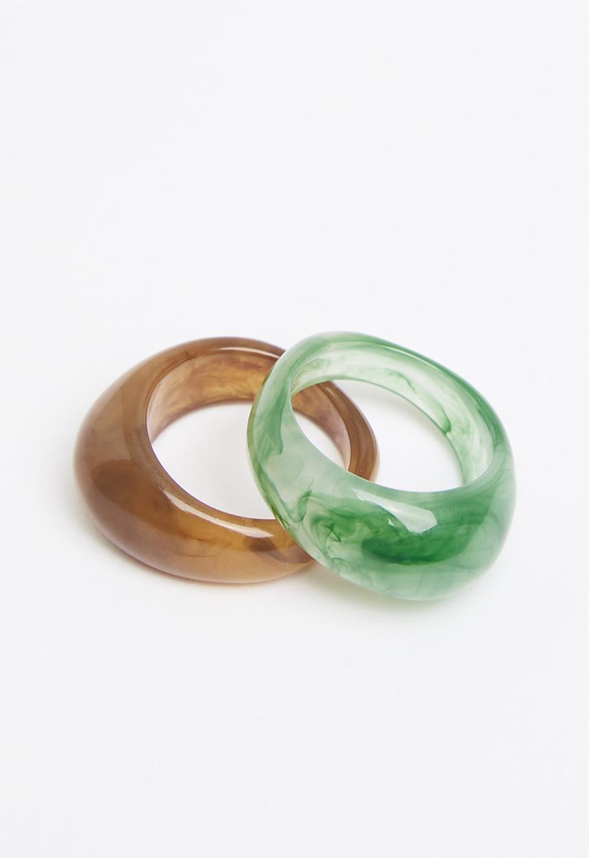 Superbalist - 2 pack resin ring set - green/brown