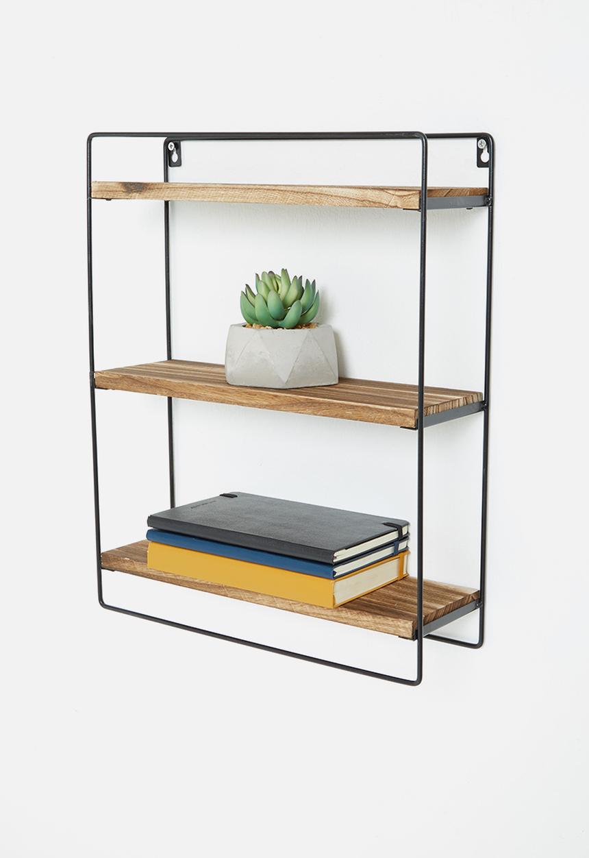 H&S - 3 shelves wooden wall rack