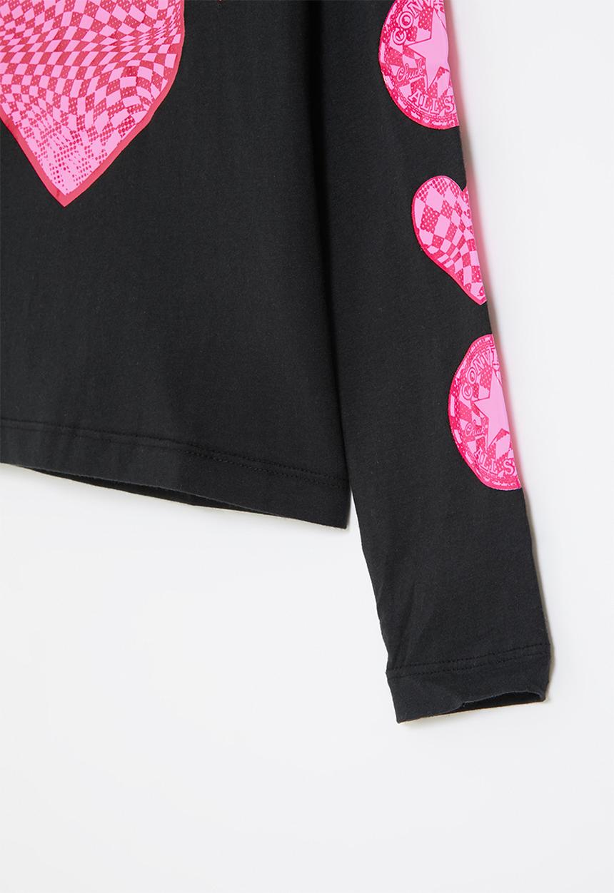 Converse - Cnvg long sleeve warp check hear top - black