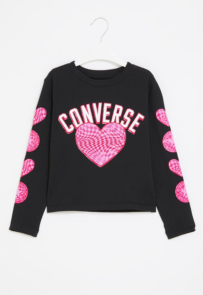 Converse - Cnvg long sleeve warp check hear top - black
