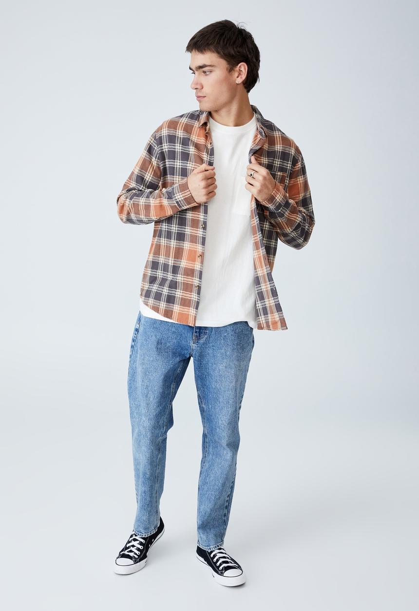 Factorie - Camden long sleeve shirt - terracotta plaid