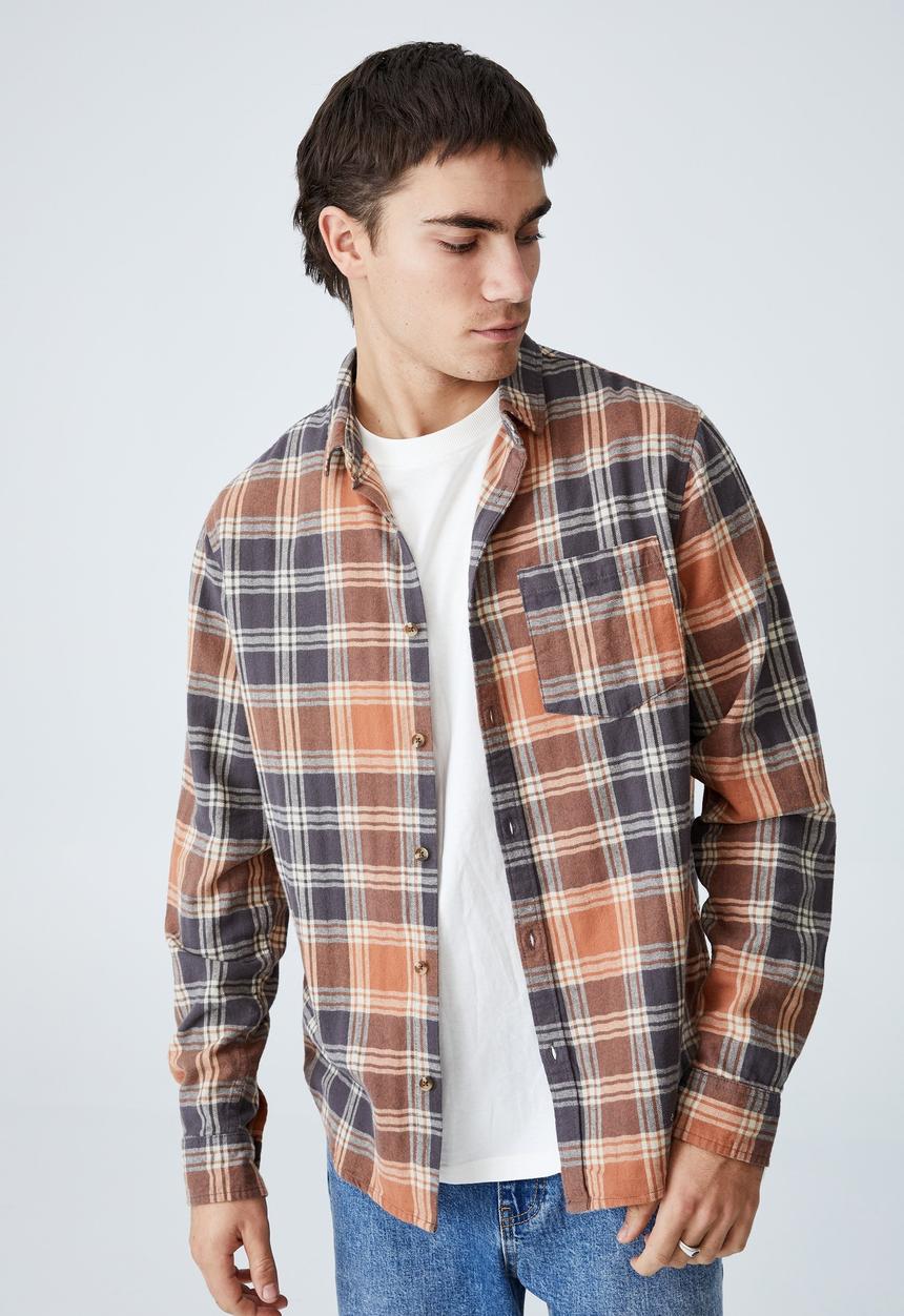 Factorie - Camden long sleeve shirt - terracotta plaid
