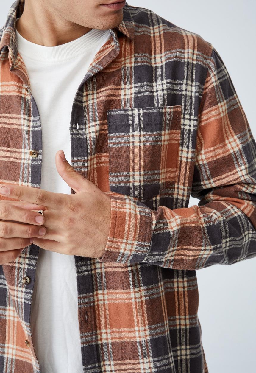 Factorie - Camden long sleeve shirt - terracotta plaid