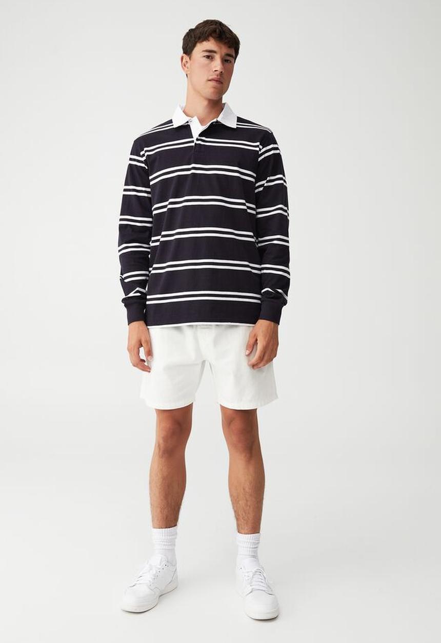 Factorie - Rugby long sleeve polo - ink navy double stripe