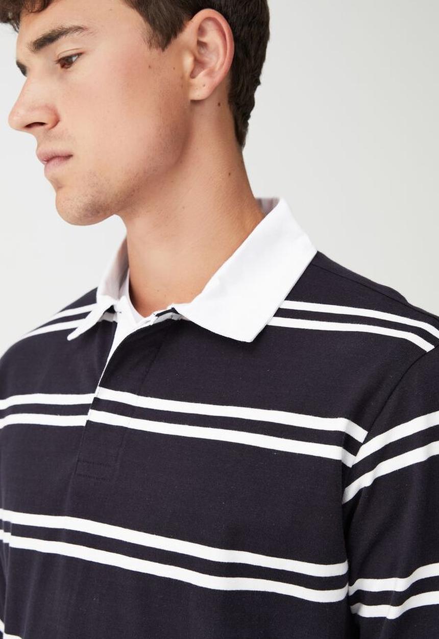 Factorie - Rugby long sleeve polo - ink navy double stripe