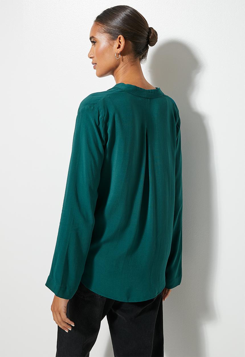 VELVET - Shawl collar wrap blouse - bottle green