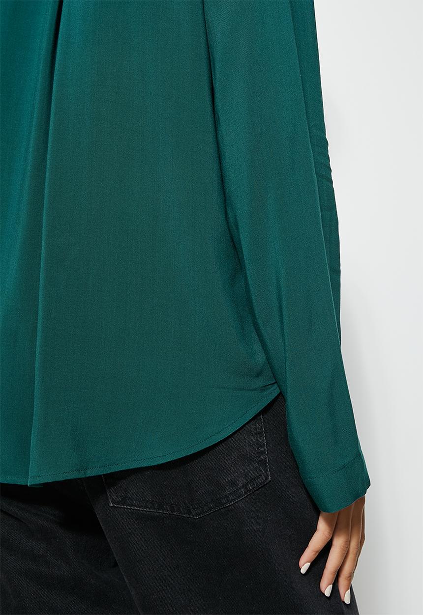 VELVET - Shawl collar wrap blouse - bottle green
