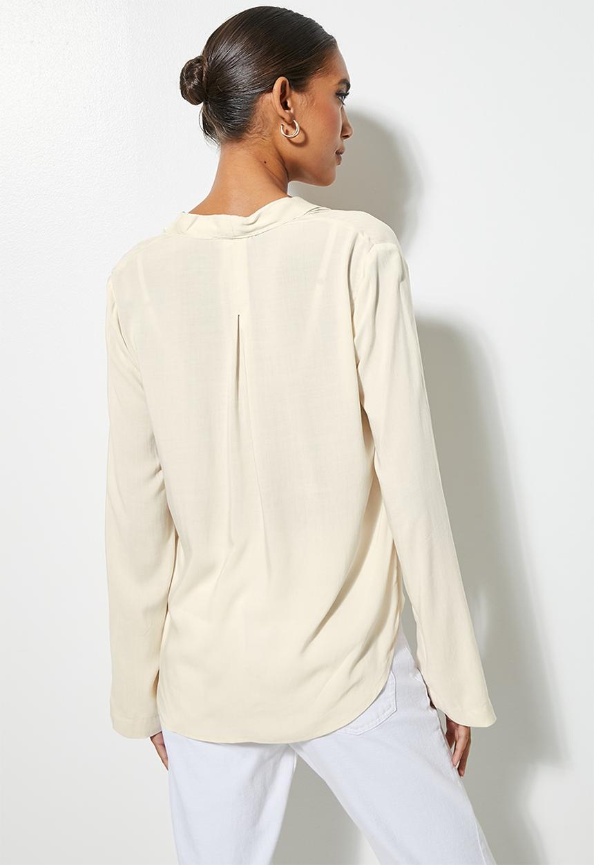 VELVET - Shawl collar wrap blouse - cream