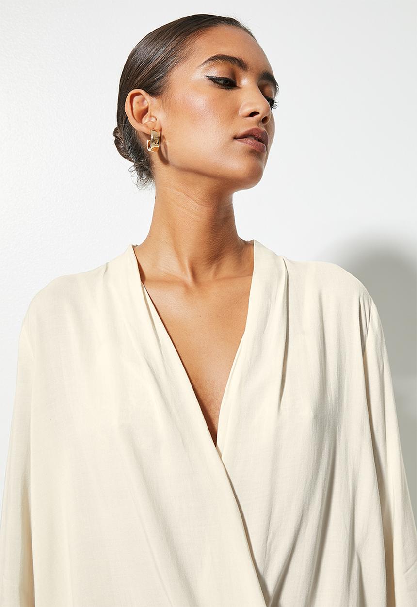 VELVET - Shawl collar wrap blouse - cream
