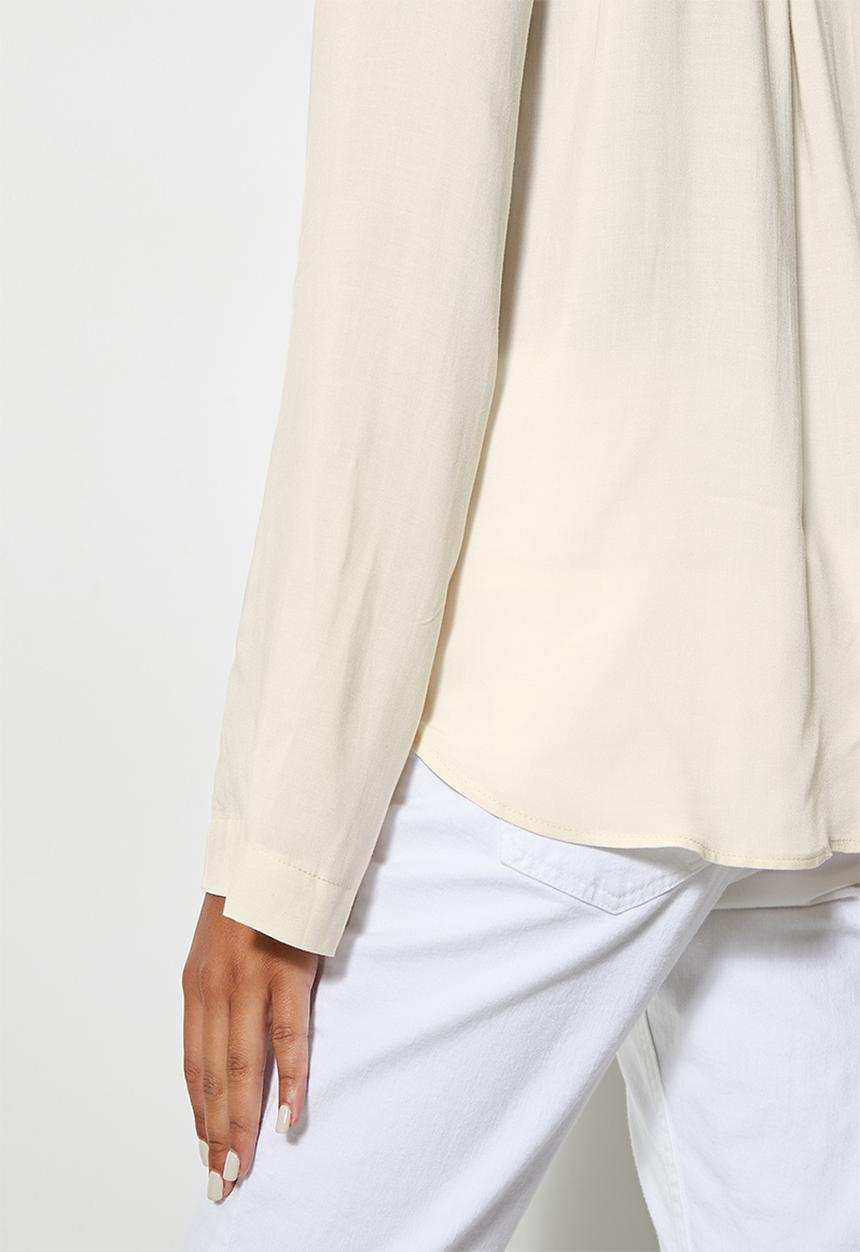 VELVET - Shawl collar wrap blouse - cream