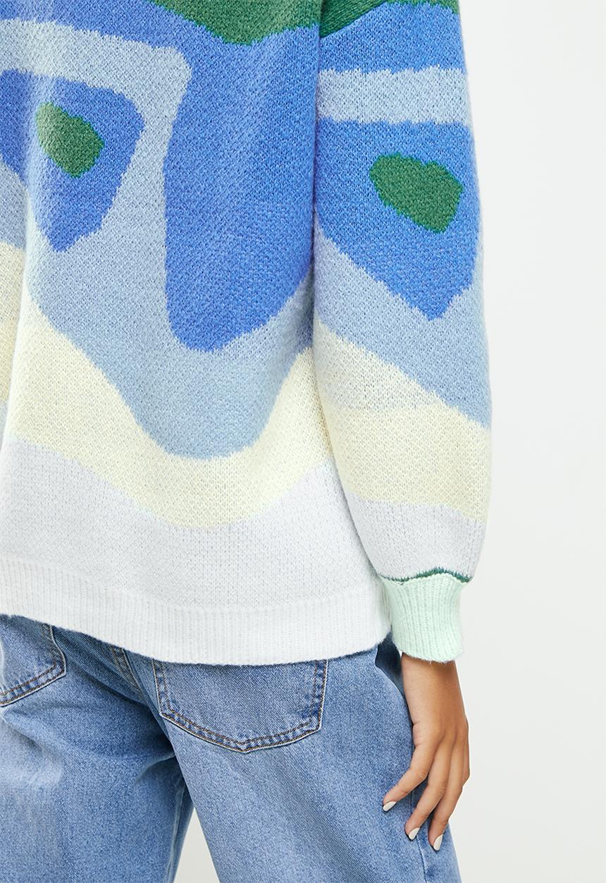 dailyfriday - Round neck sweater - blue & green