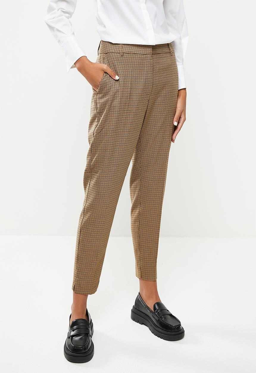 ONLY - Veronica pisa high waist cigarette check pants - tannin