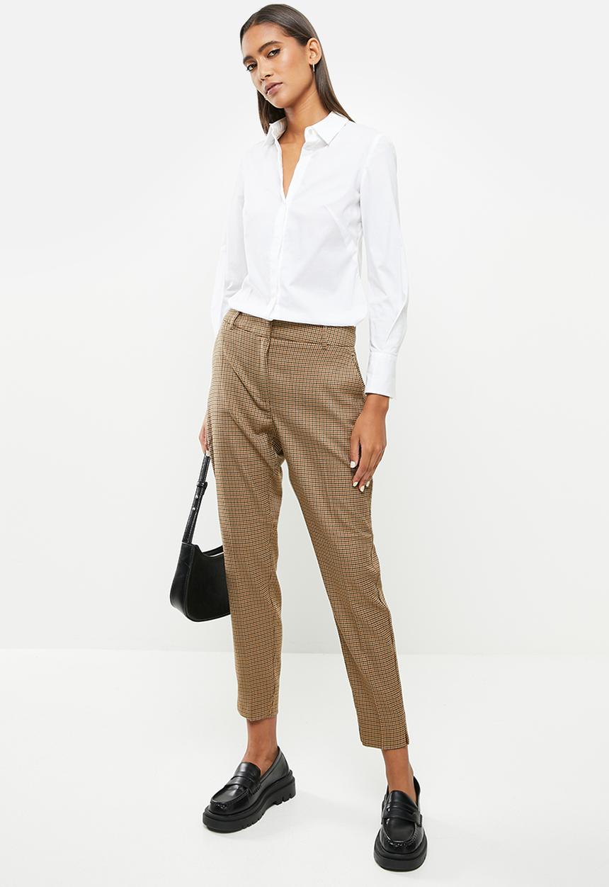 ONLY - Veronica pisa high waist cigarette check pants - tannin