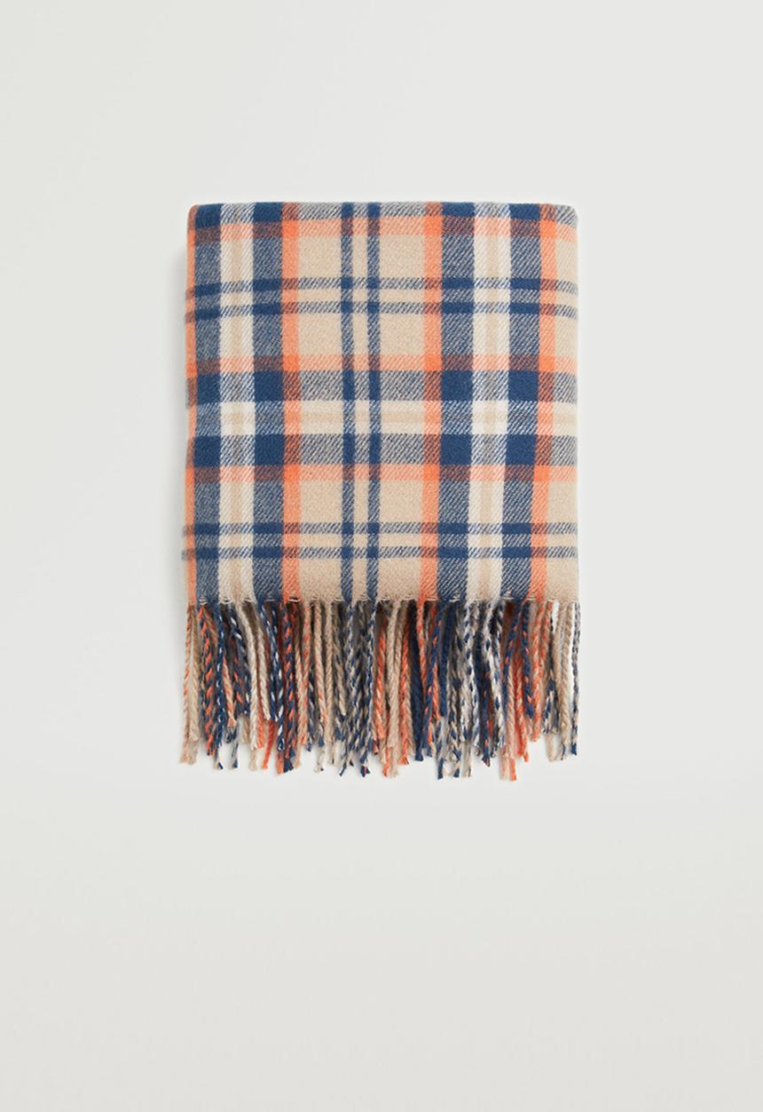 MANGO - Fringed check scarf - brown