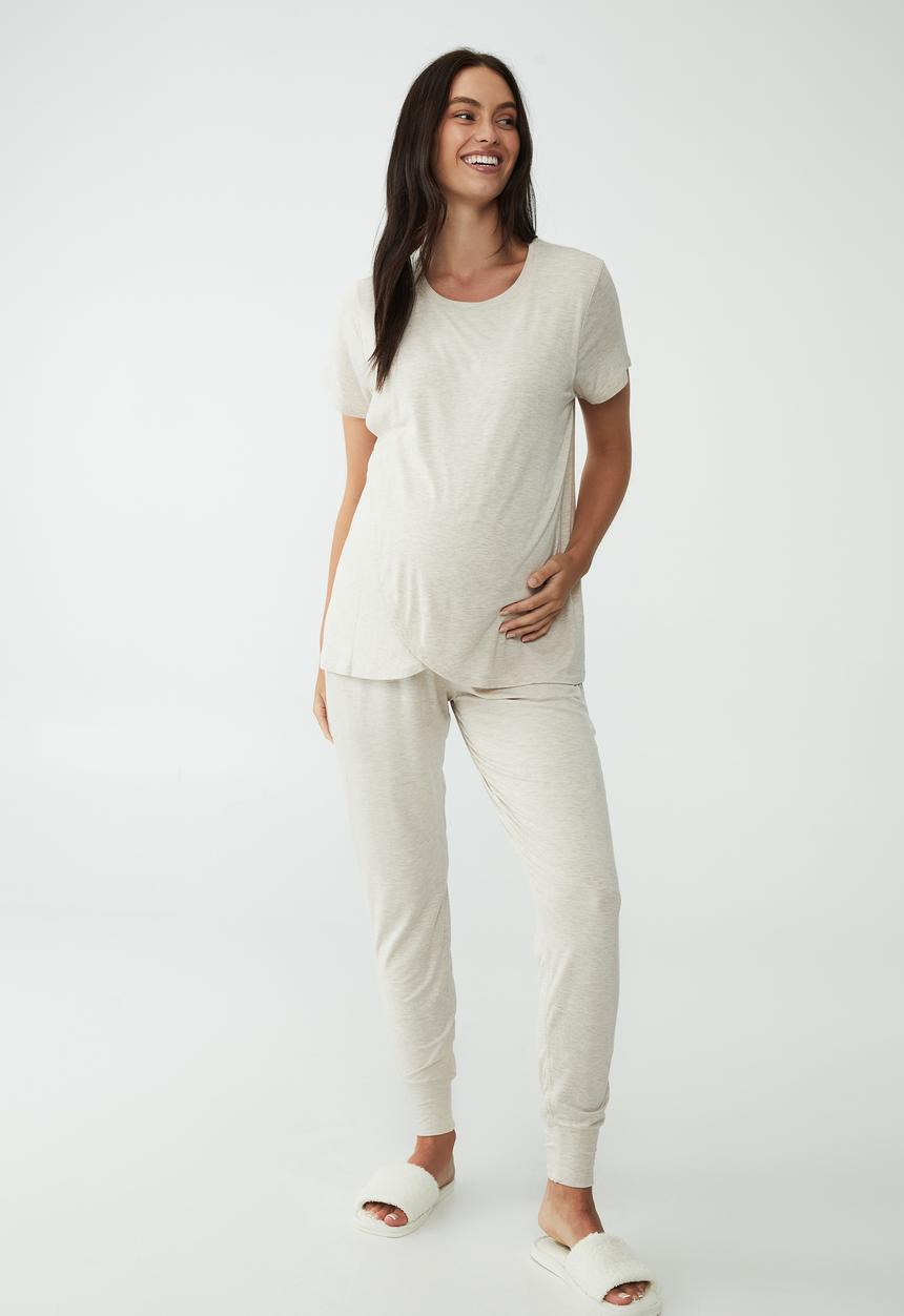 Cotton On - Sleep recovery maternity T-shirt - french oak marle