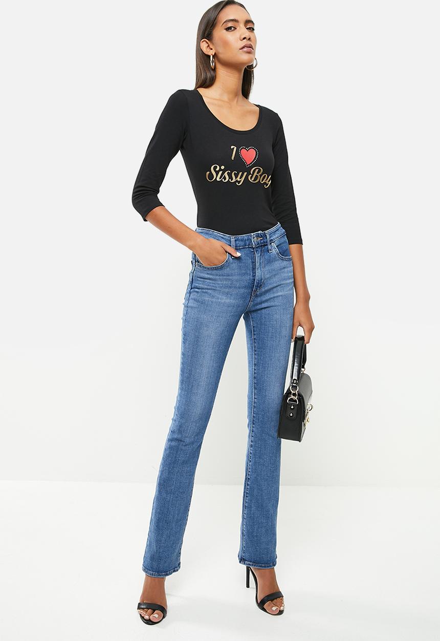 SISSY BOY - Basic round neck fitted 3/4 sleeve top bling logo - black