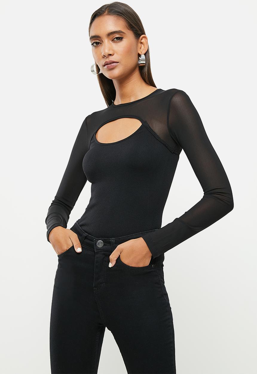SISSY BOY - Seamless bodysuit with mesh detail - black