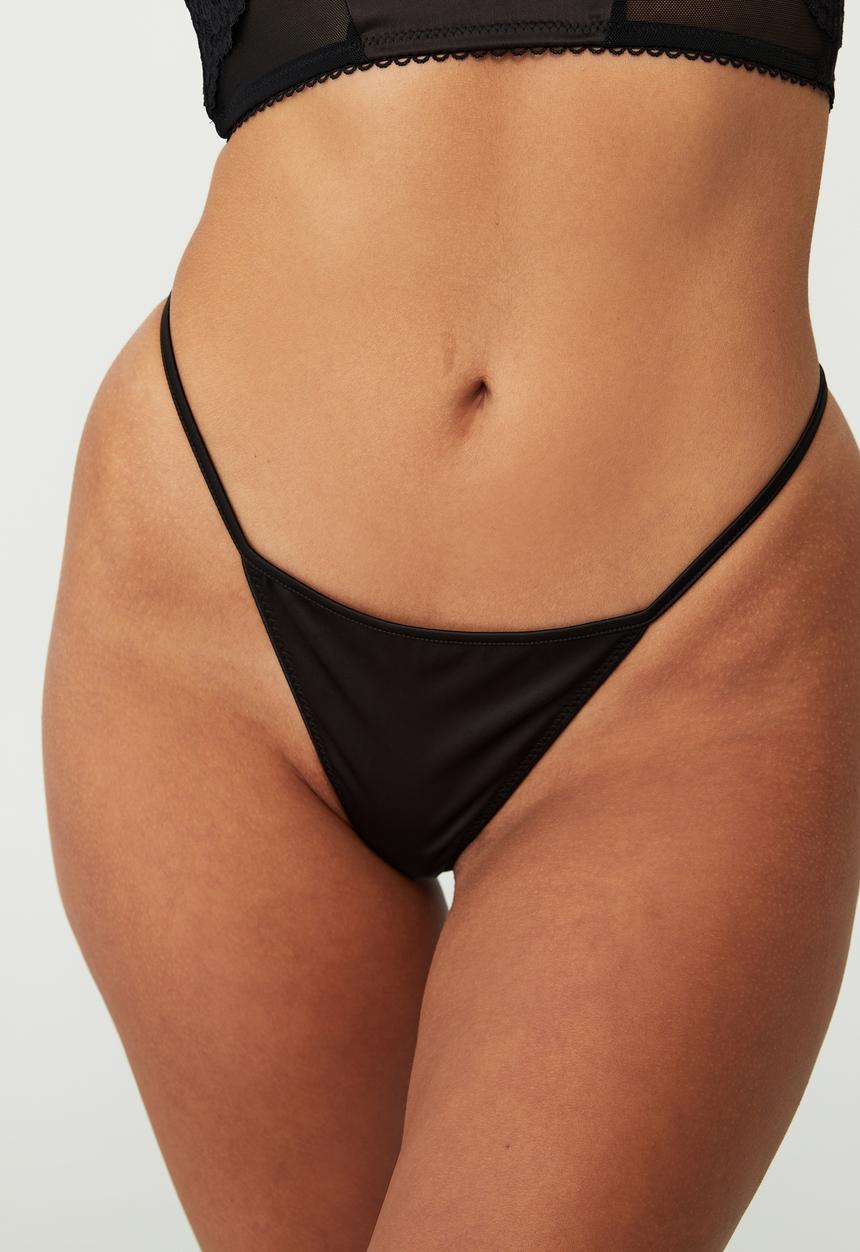Cotton On - Delilah satin tanga g-string brief - black