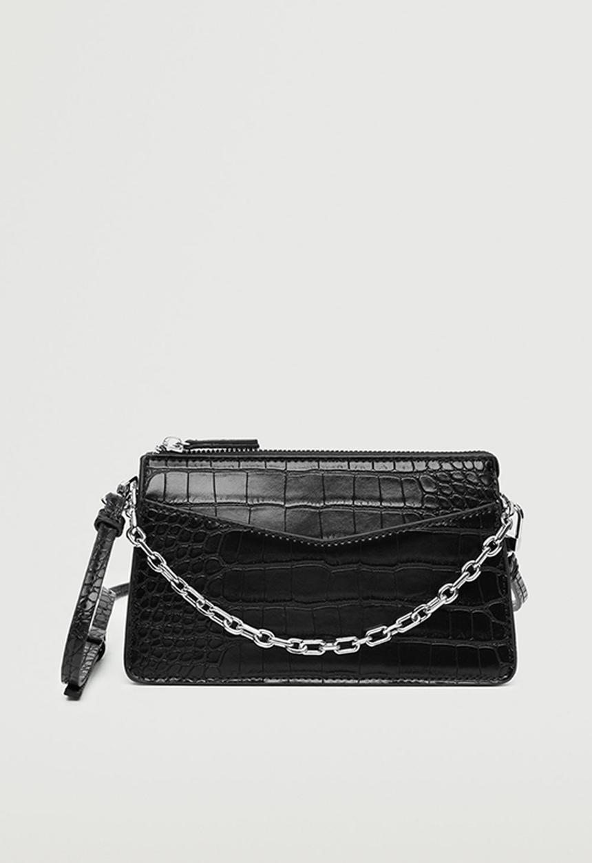 MANGO - Croc-effect cross body bag - black