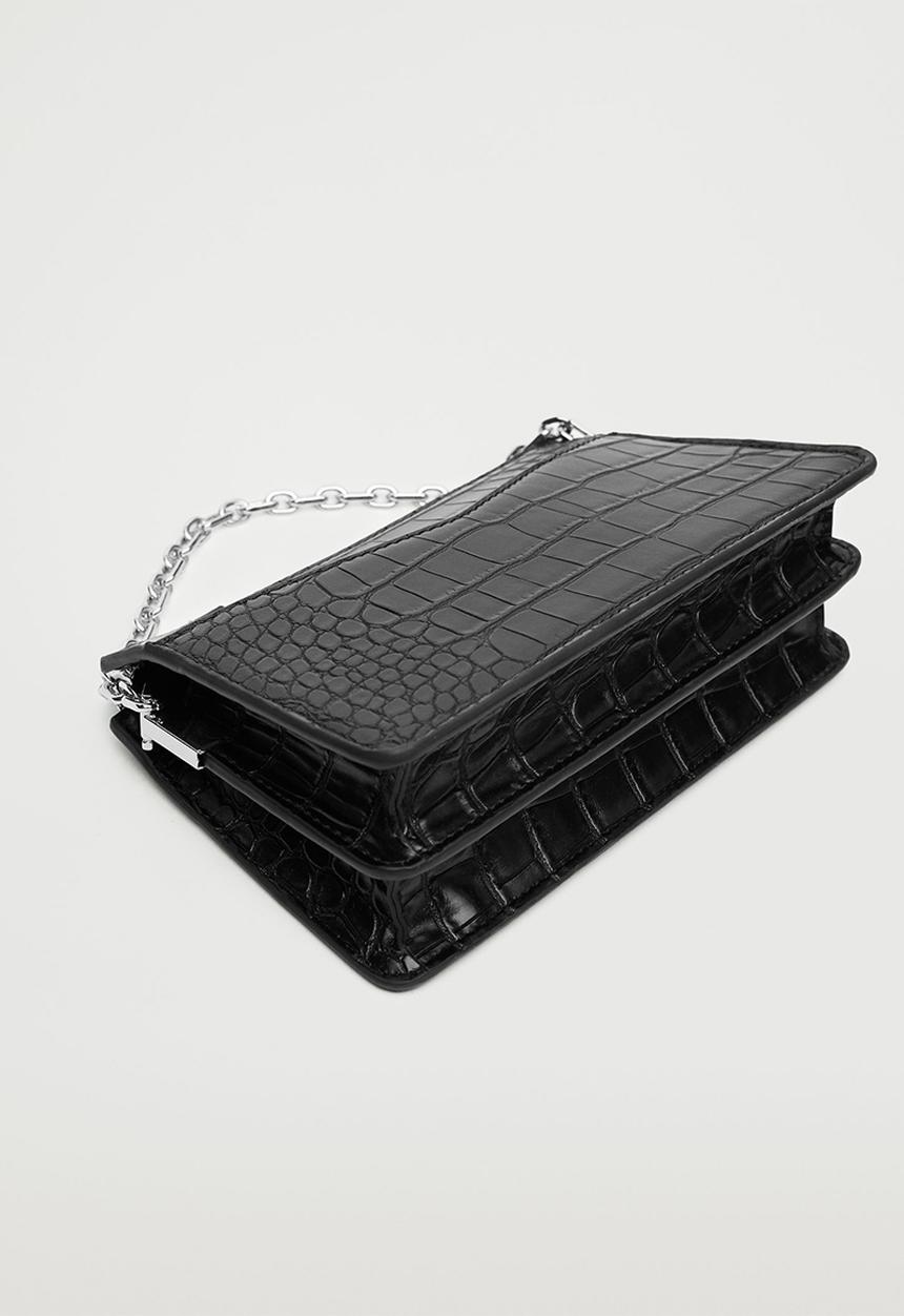 MANGO - Croc-effect cross body bag - black
