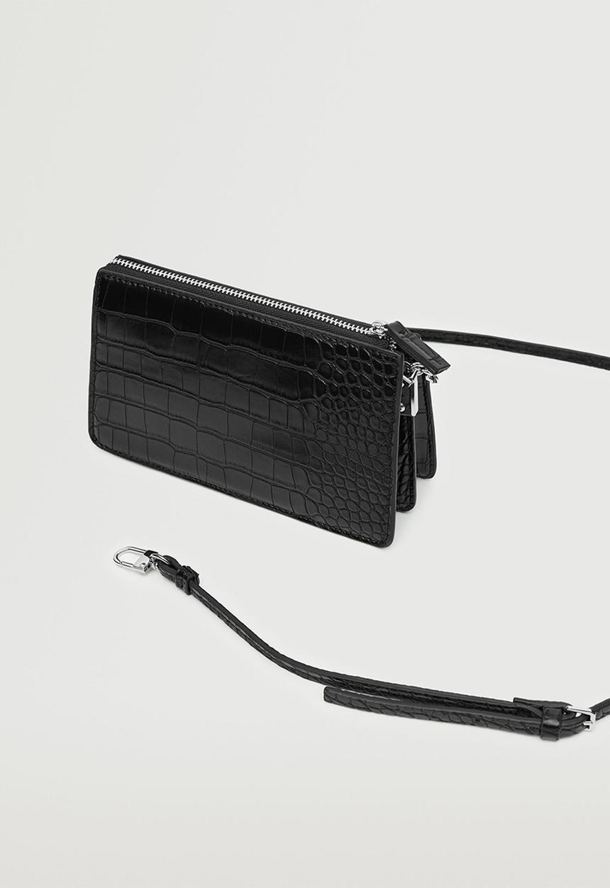 MANGO - Croc-effect cross body bag - black