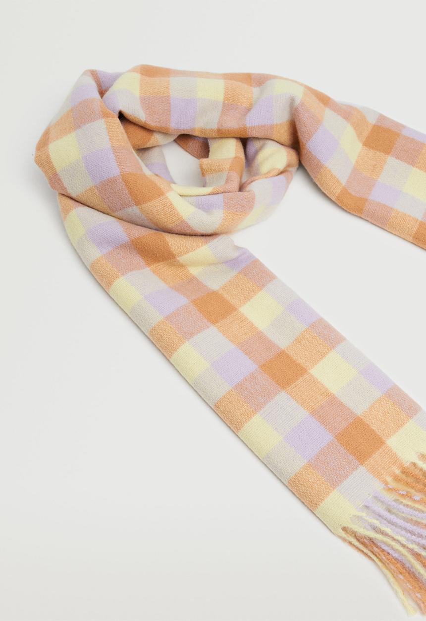 MANGO - Fringed check scarf - lavender