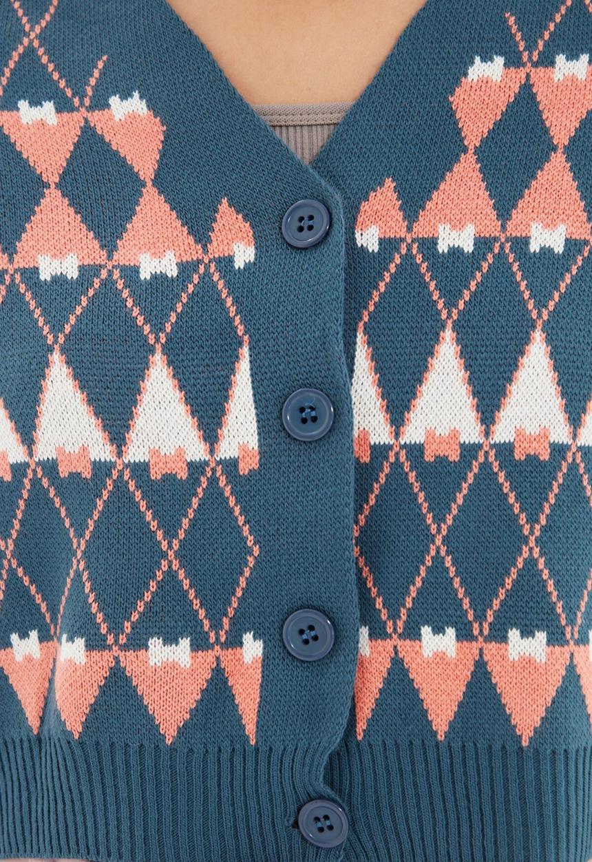 Trendyol - Crop jacquard knitwear cardigan - indigo