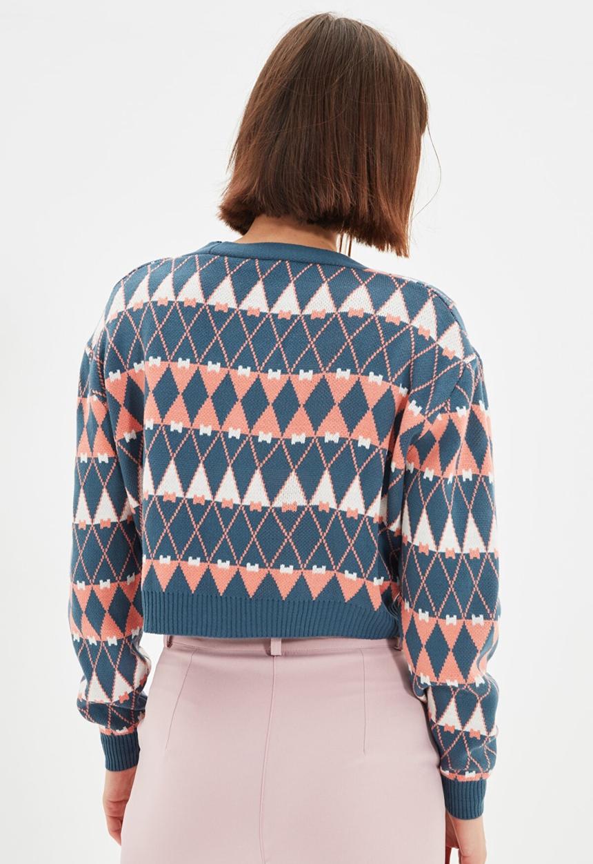 Trendyol - Crop jacquard knitwear cardigan - indigo