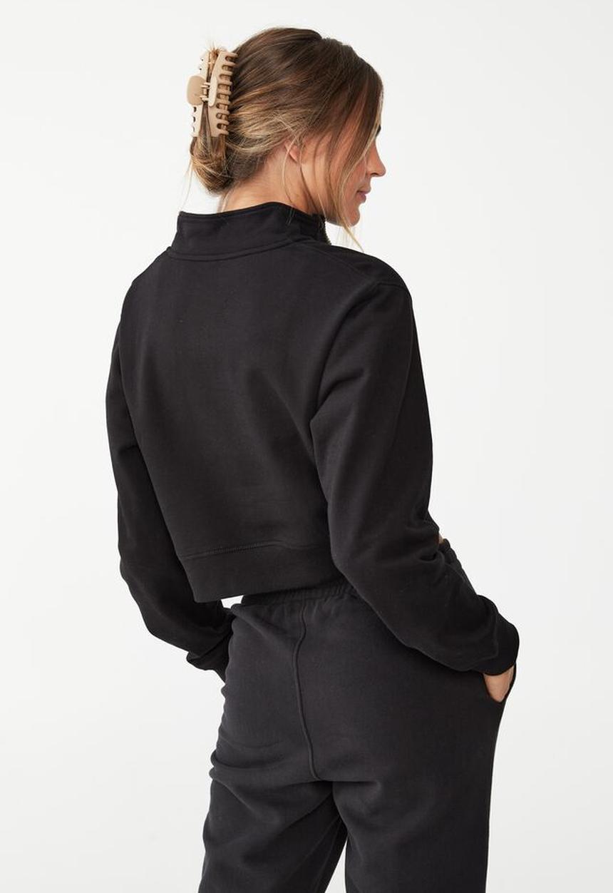 Cotton On - Plush half zip crop long sleeve fleece - black