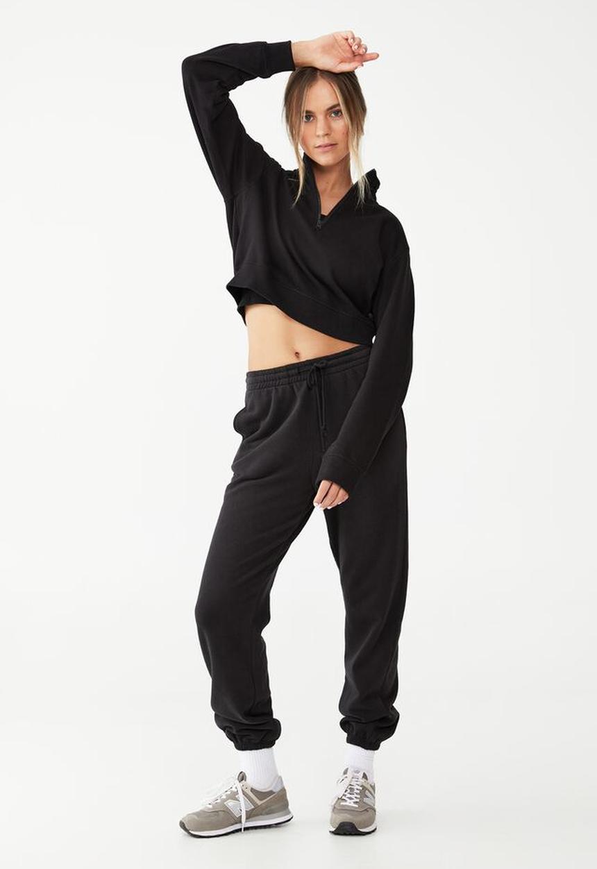 Cotton On - Plush half zip crop long sleeve fleece - black