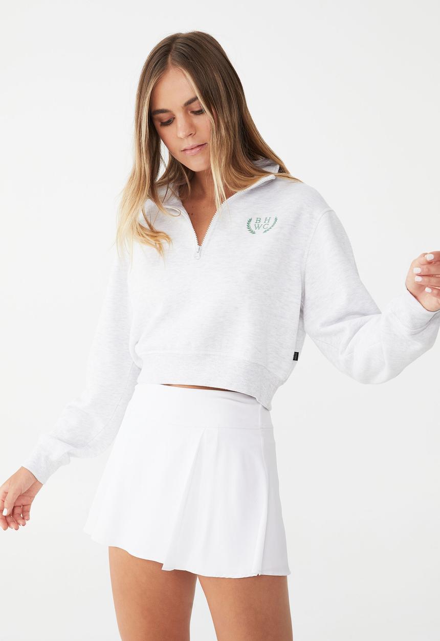 Cotton On - Plush half zip crop long sleeve fleece - cloudy grey marle/bhwc crest