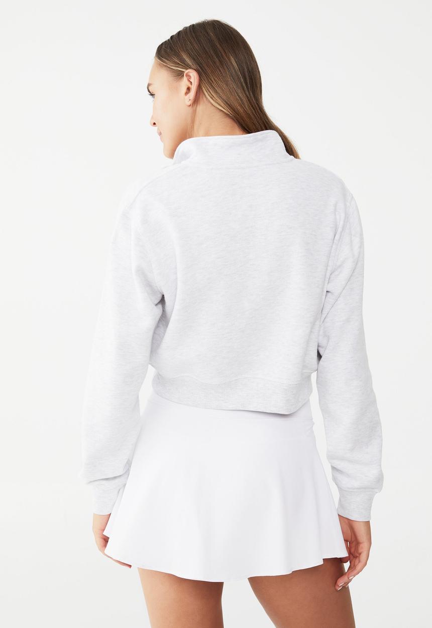 Cotton On - Plush half zip crop long sleeve fleece - cloudy grey marle/bhwc crest