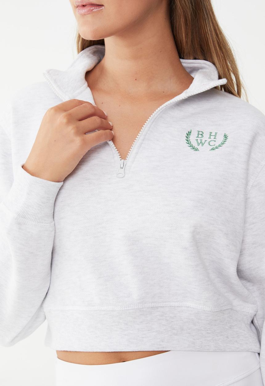 Cotton On - Plush half zip crop long sleeve fleece - cloudy grey marle/bhwc crest