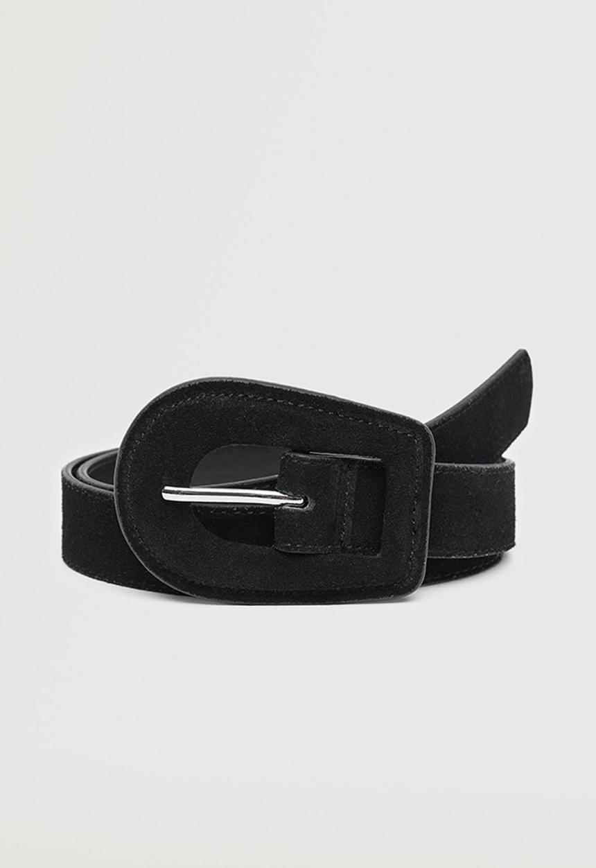 MANGO - Maxi buckle leather belt - black