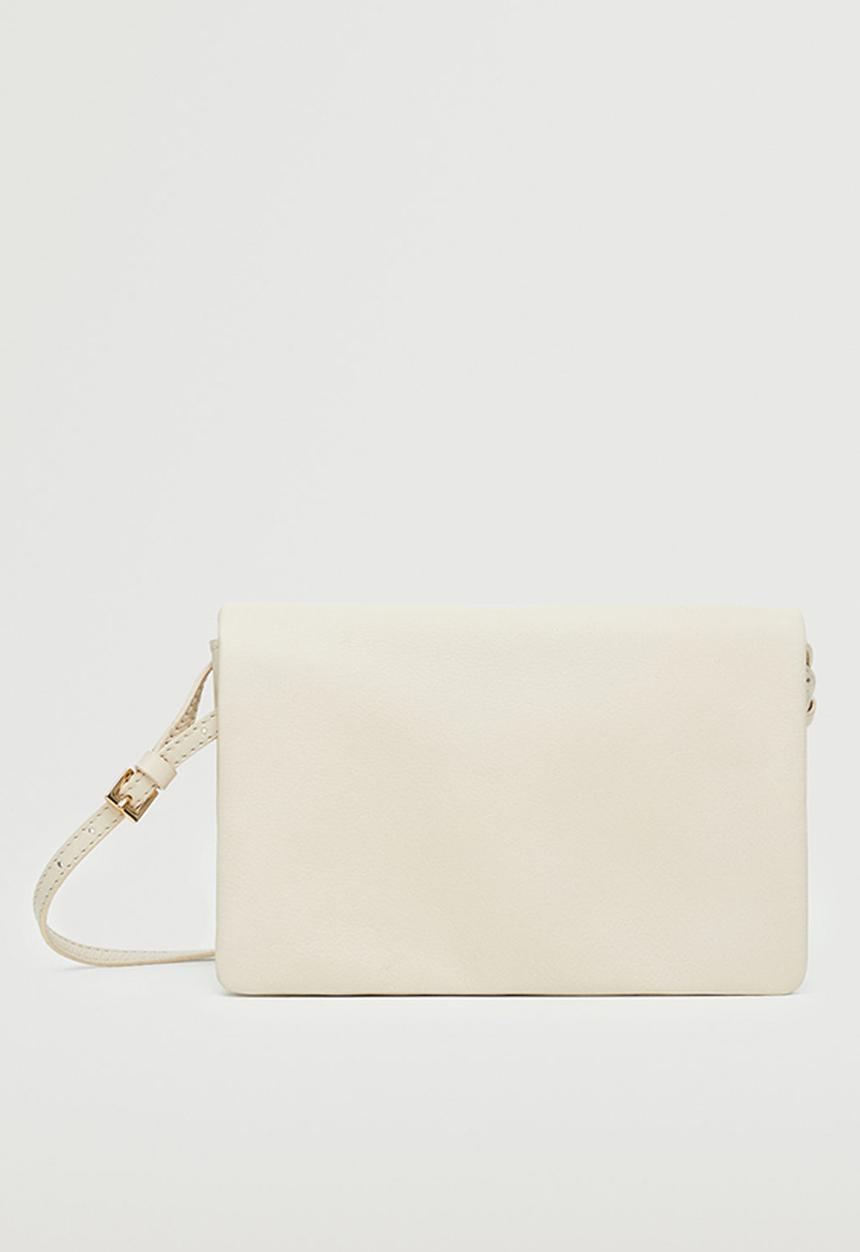 MANGO - Flap leather bag - off white
